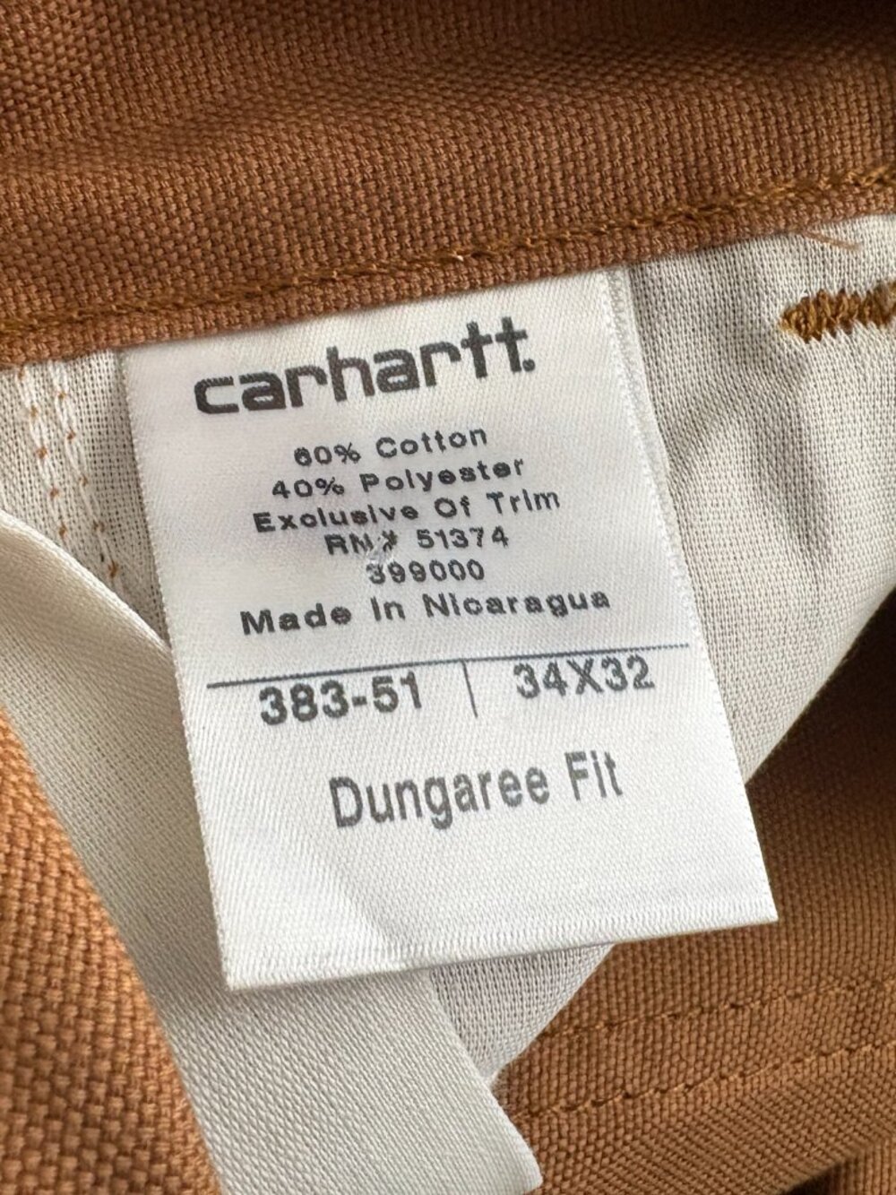 NEW Mens Carhartt 383-51 Dungaree Fit Carpenter Pants 34 X 32 - Picture 4 of 6